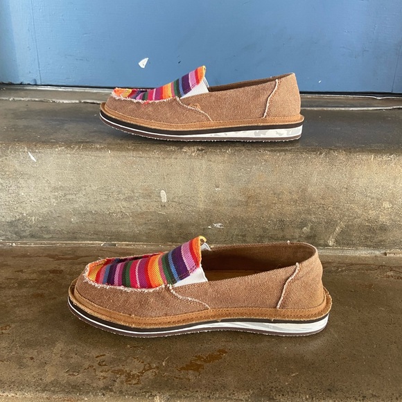 Lamo Women's Brown Slip-On Loafers with Multicolor Striped Upper - Picture 3 of 8